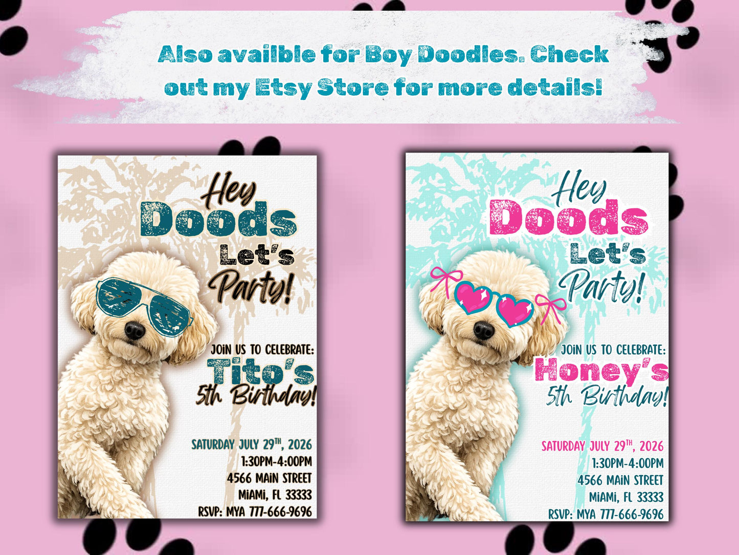 Doodle Birthday Invitation Girl, Pink Puppy Party Template, Goldendoodle Birthday, Instant Download