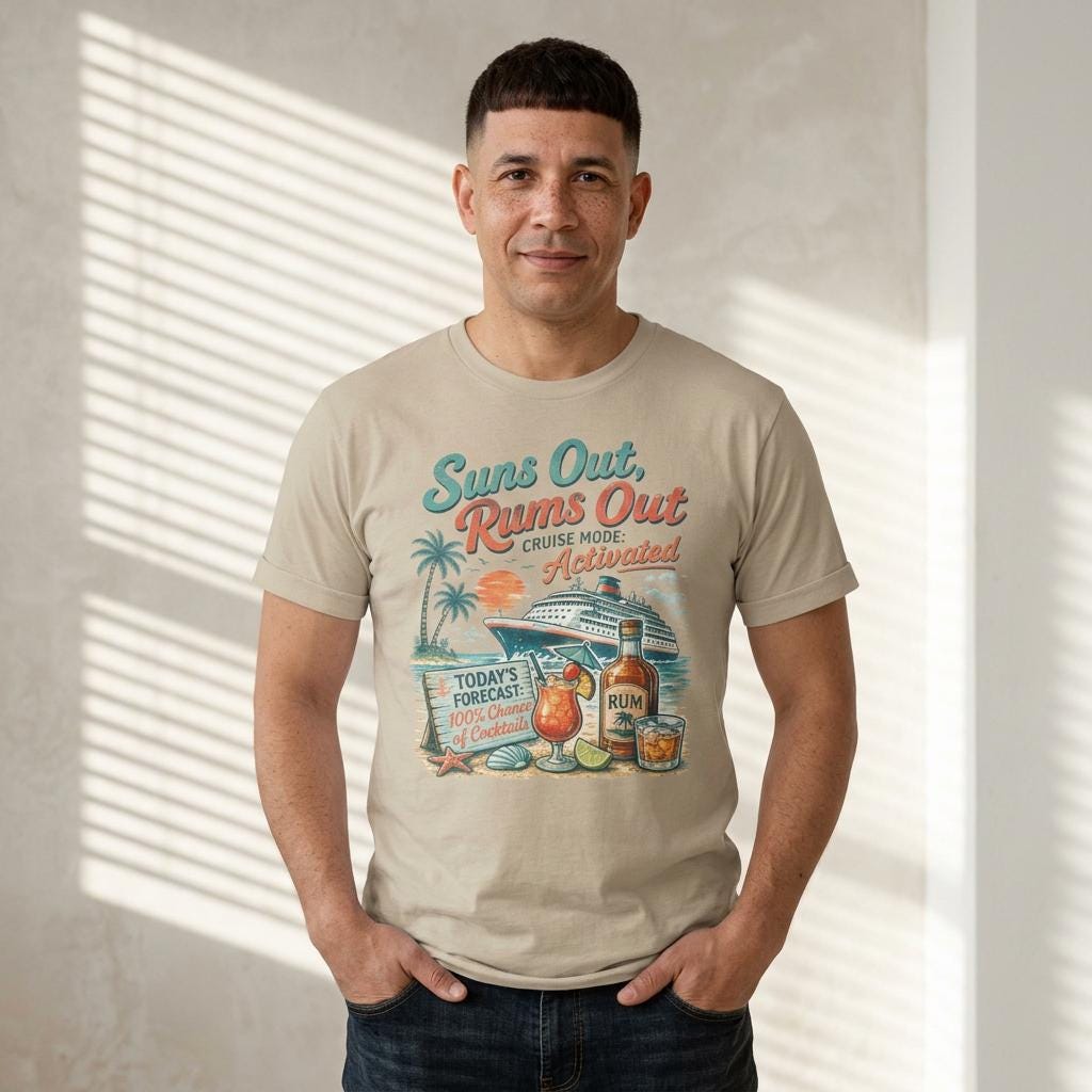 Suns Out Rums Out cruise mode activated T-Shirt | Tropical Rum Cocktail Beach Tee