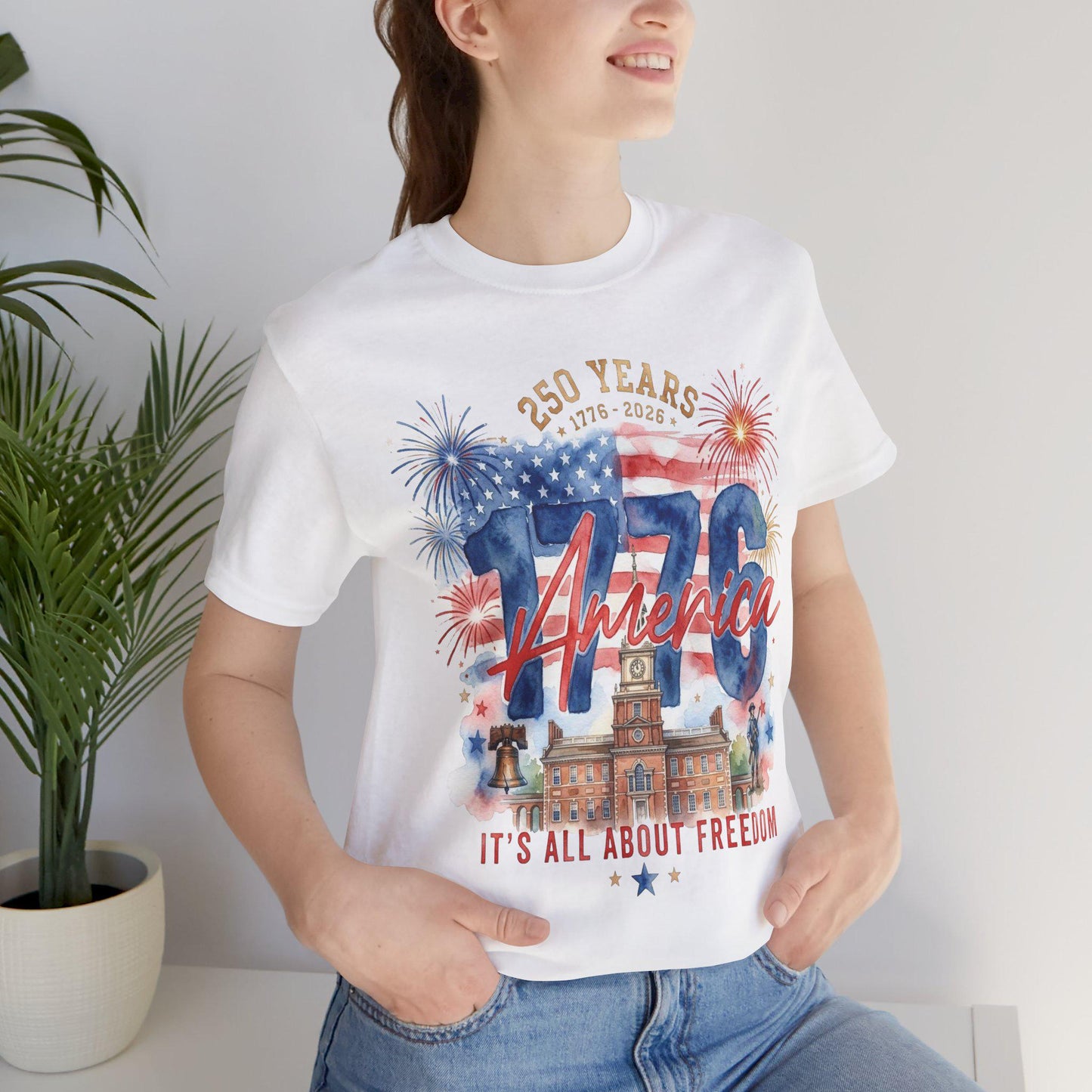 1776 America 250 Years Shirt, Patriotic Watercolor Flag Tee, July 4th Celebration