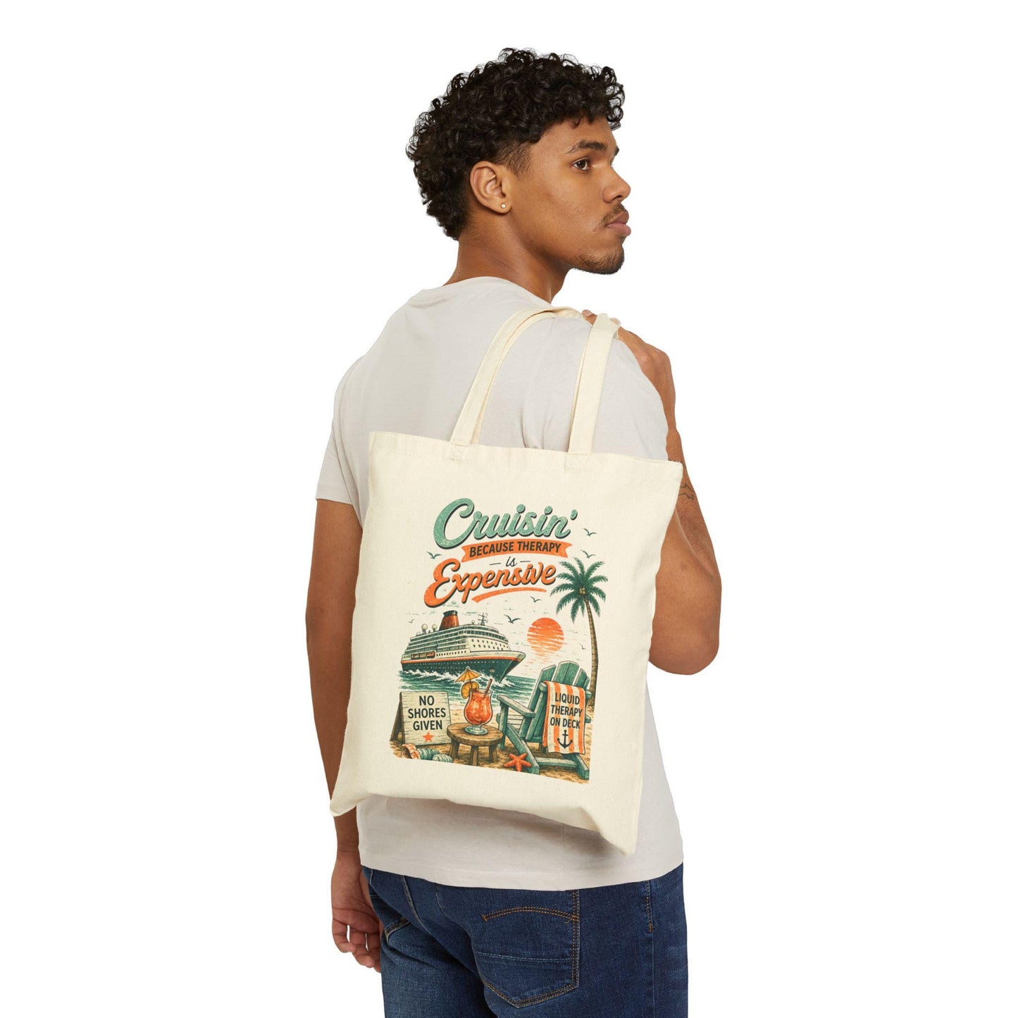 Cruisin' Because Therapy Is Expensive Tote Bag | Retro Cruise Ship Palm Beach Design