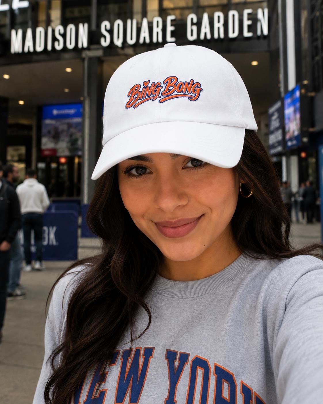 Bing Bong script logo, Knicks inspired Cap, embroidered NY basketball hat