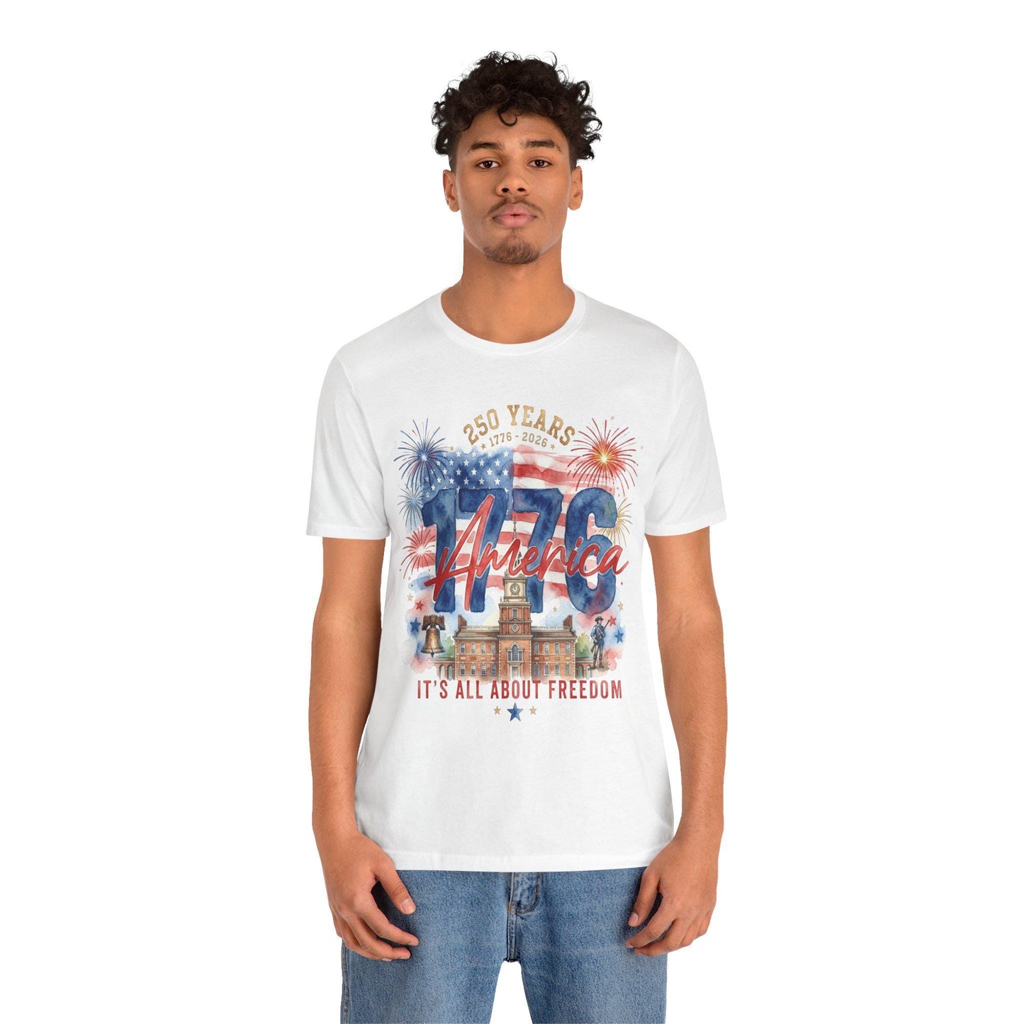 1776 America 250 Years Shirt, Patriotic Watercolor Flag Tee, July 4th Celebration