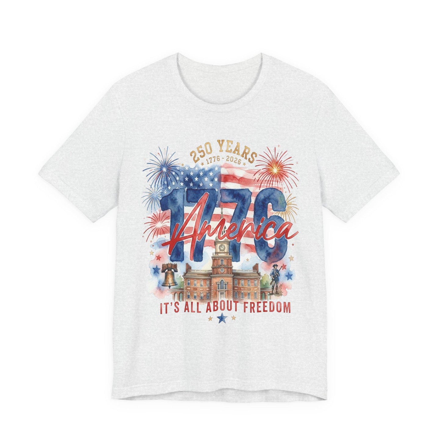 1776 America 250 Years Shirt, Patriotic Watercolor Flag Tee, July 4th Celebration