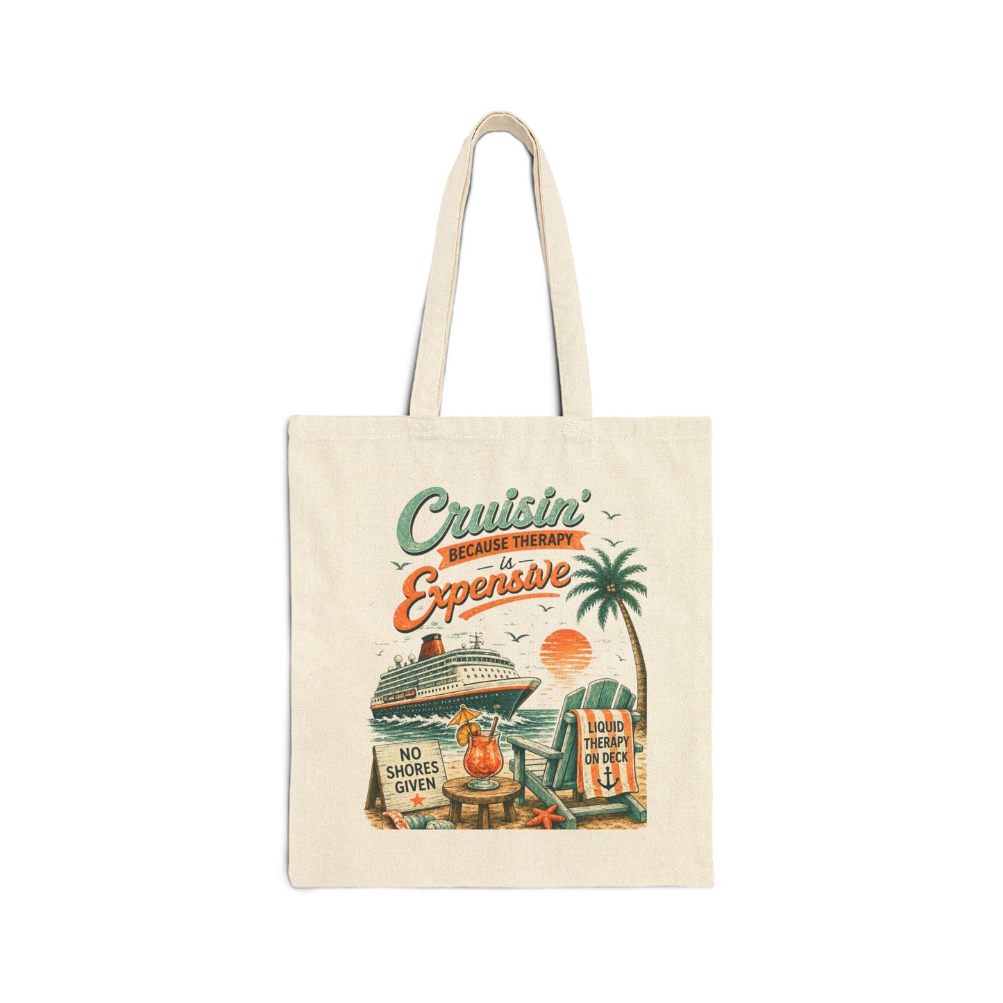Cruisin' Because Therapy Is Expensive Tote Bag | Retro Cruise Ship Palm Beach Design