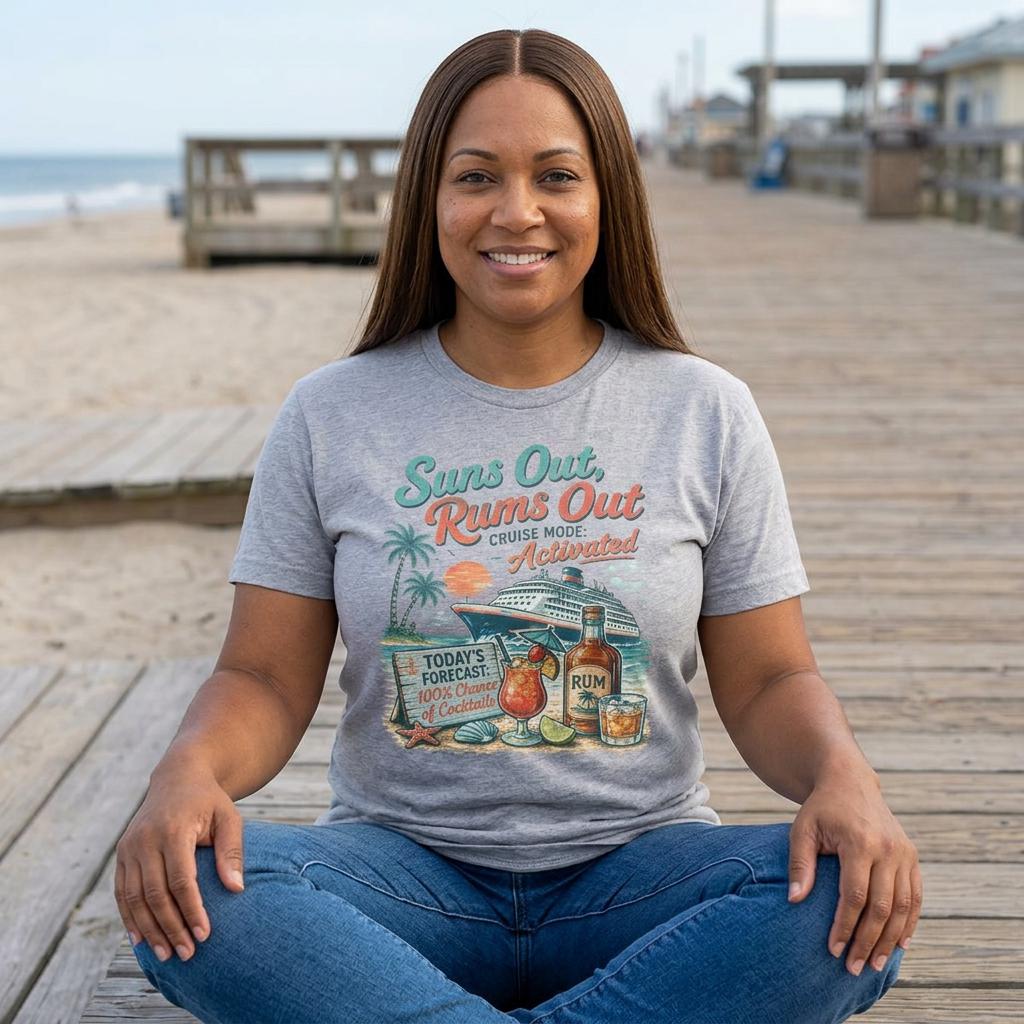 Suns Out Rums Out cruise mode activated T-Shirt | Tropical Rum Cocktail Beach Tee