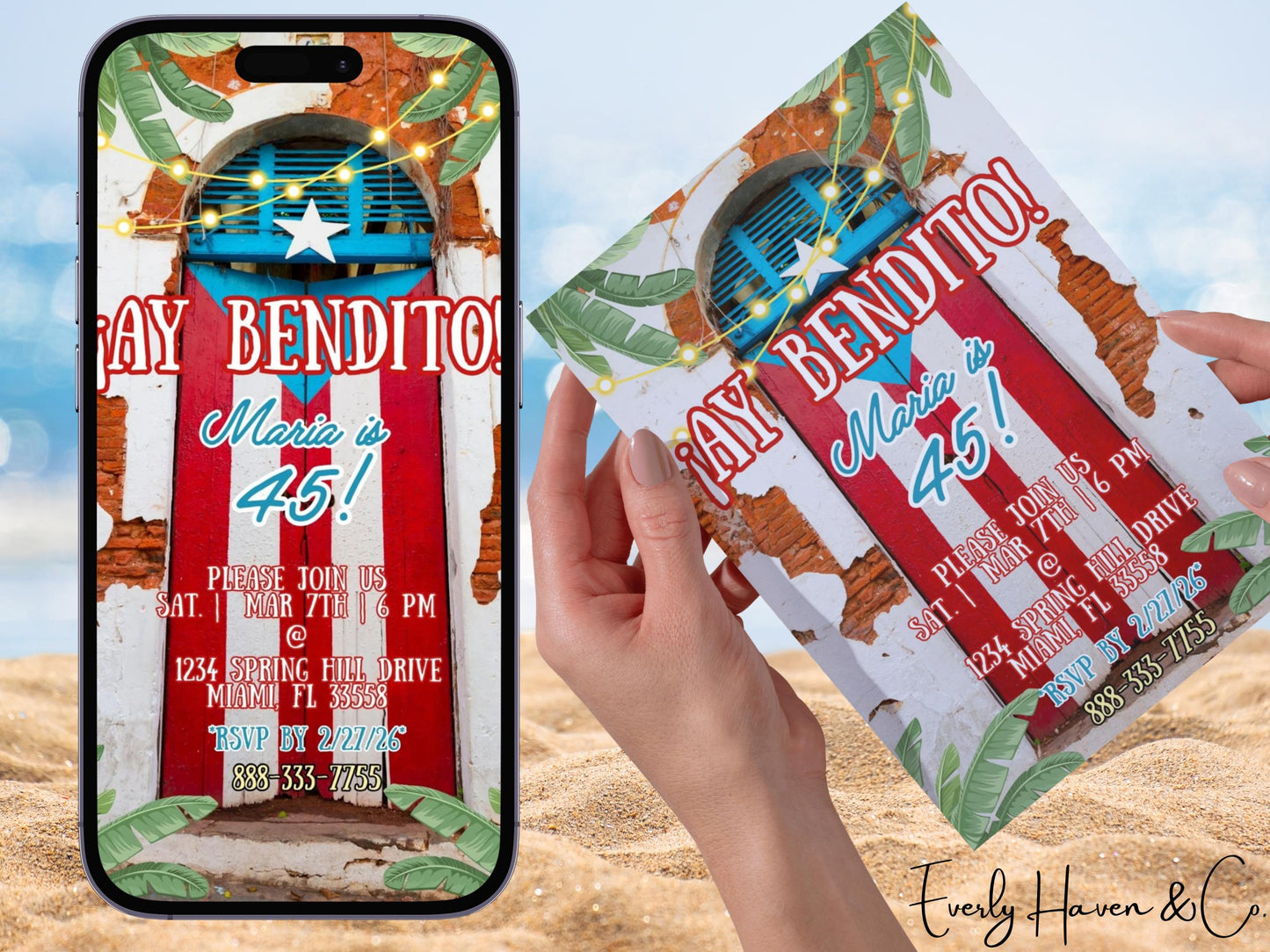 Puerto Rico Birthday Invitation, Tropical Fiesta Invite, Editable Template (Digital Download)