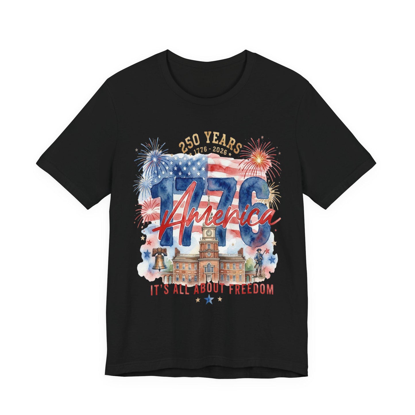 1776 America 250 Years Shirt, Patriotic Watercolor Flag Tee, July 4th Celebration