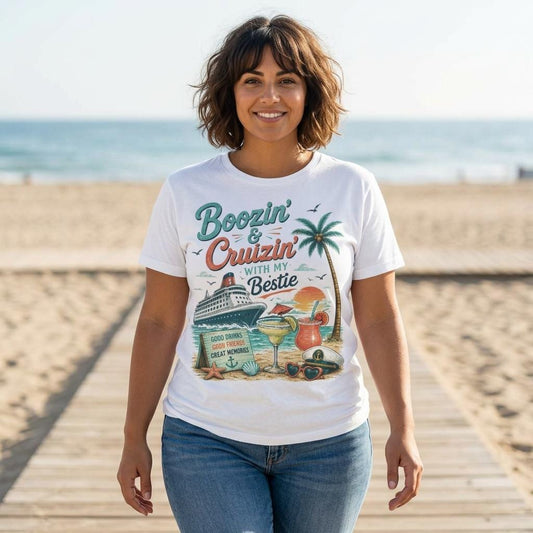 Boozin Cruizin With My Bestie Cruise Shirt, Girls Trip Vacation Tee