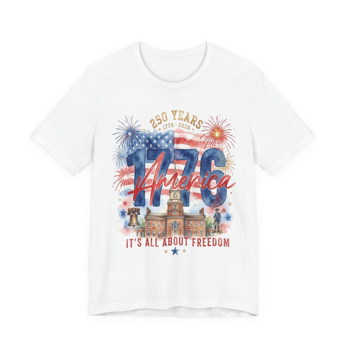 1776 America 250 Years Shirt, Patriotic Watercolor Flag Tee, July 4th Celebration