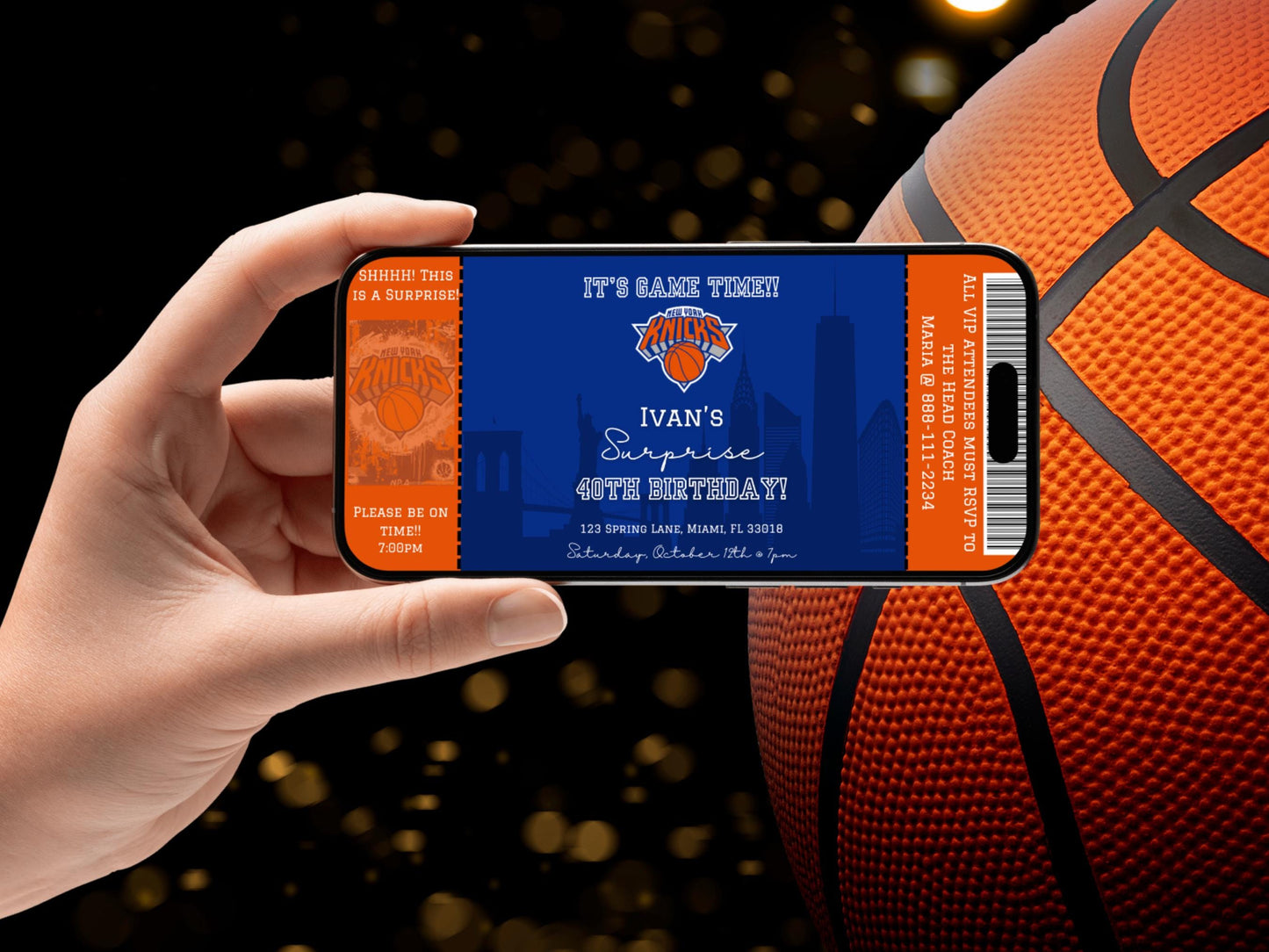 Basketball Ticket Invitation | NY Knicks, Editable Template